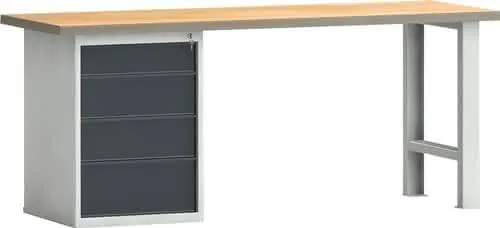 Werkbank PW 700 B2000xT700xH840mm Buche Multiplex lichtgrau grau 4 Schubl.