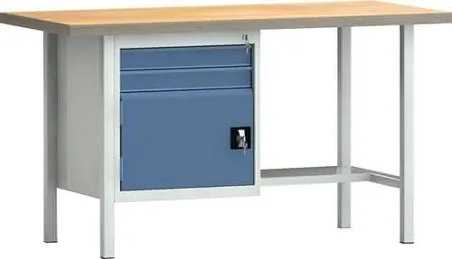 Werkbank PW 700 B1500xT700xH840mm Buche Multiplex grau brillantblau 2Schubl.1Tür