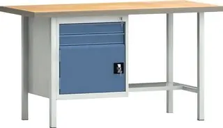 Werkbank PW 700 B1500xT700xH840mm Buche Multiplex grau brillantblau 2Schubl.1Tür