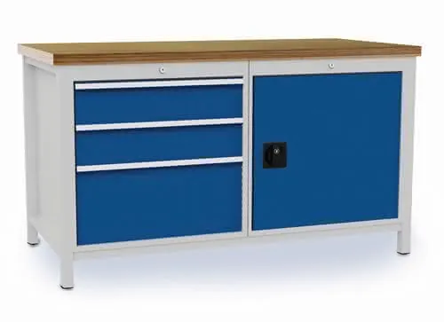 Werkbank B1500xT750xH859mm Buche Multiplex lichtgrau signalblau 3