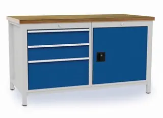 Werkbank B1500xT750xH859mm Buche Multiplex lichtgrau signalblau 3