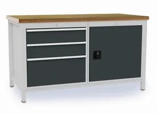 Werkbank B1500xT750xH859mm Buche Multiplex lichtgrau grau 3 Schubl.1 Tür