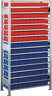 Steckregal H2000xB1000xT400mm Grundregal 16 Böden 70xL 400mm rot/40xL 400mm blau