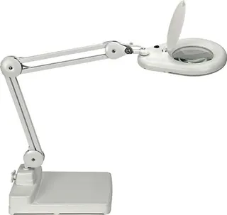 LED-Lupenleuchte Glaslinse 127mm (5 Zoll) Standfuß weiß m.Abdeckung,runder