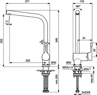 Ideal Standard Küchenarmatur Ceralook, m.hohem Auslauf, Ausld.225mm, Edst. – Bild 2
