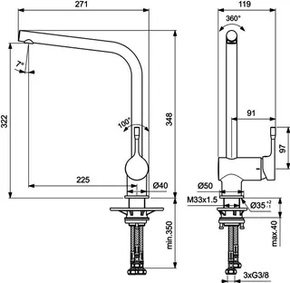 Ideal Standard Küchenarmatur Ceralook, ND, m.hohem Auslauf, Ausld.225mm, Chrom – Bild 2
