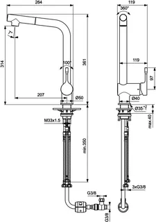 Ideal Standard Küchenarm. Ceralook, ND,m.herausz.HB, m.hohem Auslauf, Ausld.207mm, Chrom – Bild 2