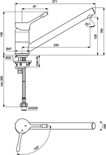 Ideal Standard Küchenarmatur Ceralook, Ausld.230mm, Edst. – Bild 2