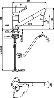 Ideal Standard Küchenarmatur Ceralook, m.herausz.HB, Ausld.220mm, Chrom – Bild 2