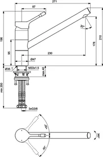 Ideal Standard Küchenarmatur Ceralook, ND, m.hohem Auslauf, Ausld.230mm, Chrom – Bild 2