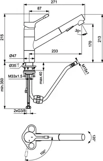 Ideal Standard Küchenarmatur Ceralook, m.herausz.HB, Ausld.233mm, Chrom – Bild 3