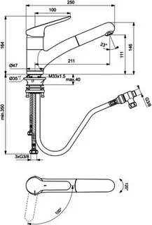 Ideal Standard Küchenarmatur Ceraflex, ND, m.herausz.HB, Ausld.211mm, Chrom – Bild 3