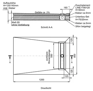 SD barr-frei Dusche LINE Rinne TECE 800x1200 (Rinne 550 mm)