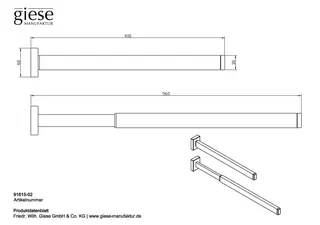 Giese Handtuchhalter einteilig ausziehbar L:400 mm – Bild 2