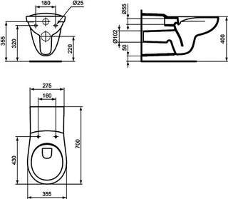 Ideal Standard Wandtiefspül-WC Contour 21,barr-frei, ohne Spülrand, 355x700x380mm, Weiß – Bild 2