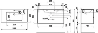 Laufen WT+WTU PRO S SET 500x1000x545 1 Hahnlochmit Überlauf 2 Schubl. Griffmulde we/eiche hell – Bild 2