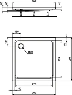 Ideal Standard Quadrat-Brausewanne Hotline Neu, 900x900x80mm, Weiß – Bild 4
