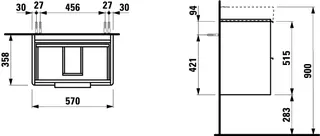 Laufen WTU BASE 358x570x515 2 Schubl m.Griff f.WT H818959 weiß matt – Bild 2