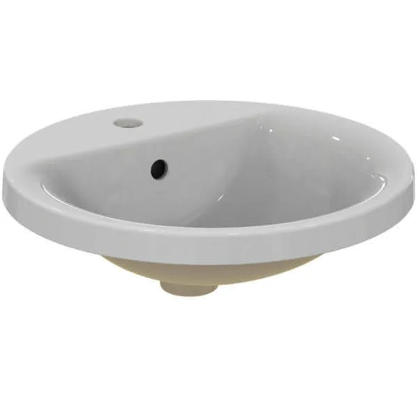 Ideal Standard Einbauwaschtisch Connect, rund, 1 Hahnloch, mit Überlauf, 480x480x175mm, Weiß