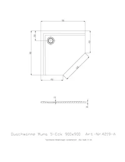 Hoesch Duschwanne Muna Fünfeck 900x900x30 ohne Antirutsch, Material Solique, Weiß – Bild 2