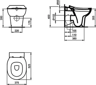 Ideal Standard Stand-T-WC Contour21 Schools,rimless, Abg.außen waagr.,360x520x400mm, Weiß – Bild 2