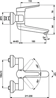 Ideal Standard Wand-Waschtisch-Armatur Ceraplus 5l/min. Ausld. 150mm Chrom – Bild 4