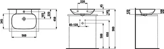 Laufen Aufsatz-Waschtisch INO 450x560x145 1 Hahnloch mit Überlauf LCC weiß – Bild 2