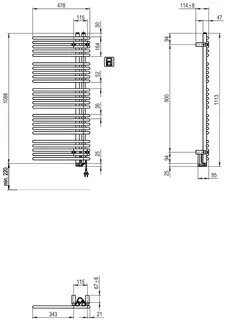 sanibel Designbadheizkörper S5-EL A20 Elektro BH 1113mm BL 478mm Farbkat. 2 – Bild 2