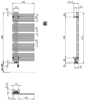 sanibel Designbadheizkörper S5-ER A20 Elektro BH 1113mm BL 478mm Farbkat. 1 – Bild 3