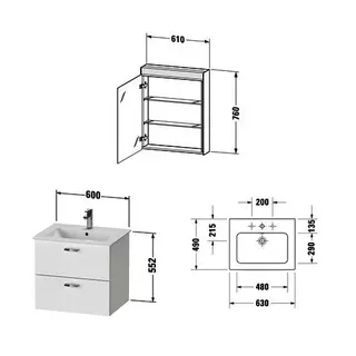 Duravit XBase Möbel-Set 630x490mm, Waschtisch,WTU m. Schubk.2, SPS Türan.R.,Graphit Matt – Bild 4
