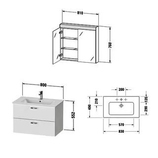 Duravit XBase Möbel-Set 830x490mm, Waschtisch,WTU m. Schubk.2, Spiegelschr., Graphit Matt – Bild 5