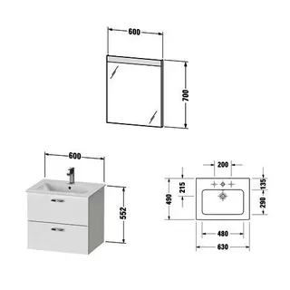 Duravit XBase Möbel-Set 630x490mm, Waschtisch,WTU m. Schubk.2, Spiegel, Graphit Matt – Bild 5