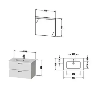 Duravit XBase Möbel-Set 830x490mm, Waschtisch,WTU m. Schubk.2, Spiegel, Graphit Matt – Bild 5