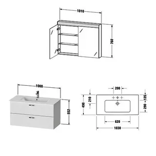 Duravit XBase Möbel-Set 1030x490mm, Waschtisch,WTU m. Schubk.2, Spiegelschr., Graphit Matt – Bild 5
