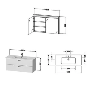 Duravit XBase Möbel-Set 1230x490mm, Waschtisch,WTU m. Schubk.2, Spiegelschr., Graphit Matt – Bild 5