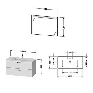Duravit XBase Möbel-Set 1030x490mm, Waschtisch,WTU m. Schubk.2, Spiegel, Graphit Matt – Bild 5
