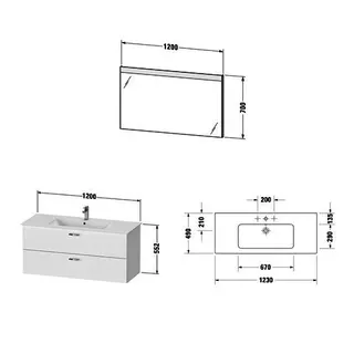 Duravit XBase Möbel-Set 1230x490mm, Waschtisch,WTU m. Schubk.2, Spiegel, Graphit Matt – Bild 5