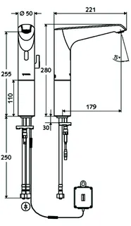 SCHELL Waschtisch-Arm. XERIS E HD-M, Elektron. Mischw., Batteriebetrieb, large, chrom – Bild 2