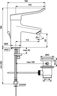 Ideal Standard Waschtisch-Armatur Ceraplus m.Bügelgriff m.Ablgarn. Ausld. 112mm Chrom – Bild 4