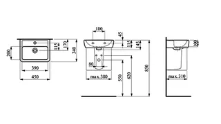 Laufen HWB PRO A 340x450x145 1 Hahnloch mit Überlauf manhattan – Bild 2
