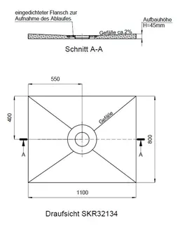 SD barr-frei Dusche PLAN Abl. KESSEL R 1100x800x45 Abl.mittig – Bild 2