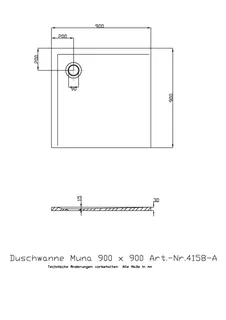 Hoesch Duschwanne Muna 900x900x30 ohne Antirutsch, Material Solique, Weiß – Bild 2