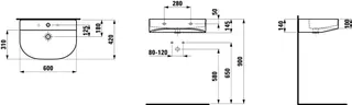 Laufen Waschtisch SONAR 420x600x145 1 Hahnloch mit Überlauf weiß – Bild 2