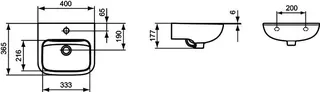 Ideal Standard Handwaschbecken Contour 21, 1 Hahnloch, ohne Überlauf, 400x365x177mm, Weiß – Bild 5