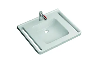 HEWI Produktset Waschtisch u. Armatur, 950.11.161 u. AQ1.12M10240 signalweiß