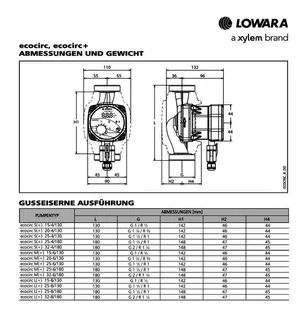 Lowara ecocirc S Heizungspumpe S 32-4/180, 180mm G 2" Grauguss – Bild 3