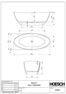 Hoesch Badewanne Namur 1800x800 freistehend Material Solique, Weiß – Bild 2