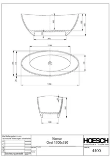 Hoesch Badewanne Namur 1700x750 freistehend Material Solique, Weiß – Bild 2