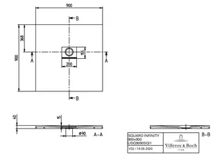 Villeroy & Boch Duschwanne Squaro Infinity 900x900x40mm quadr. Flächenbündiger Einbau AR Grey – Bild 3