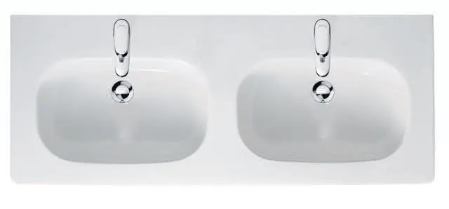 Duravit Möbel-Doppelwaschtisch D-Code 1200 mm mit ÜL, mit HLB, 1 HL pro Becken, weiß
